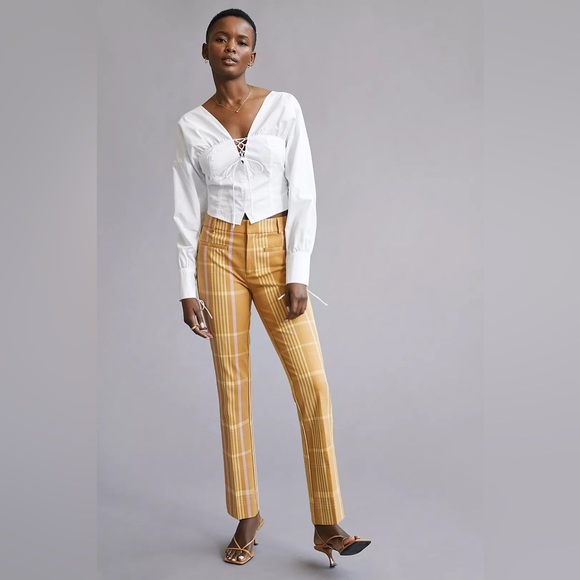 NWT Anthropologie Maeve Slim Kick-Flare plaid Pants - size 2 - Picture 2 of 16